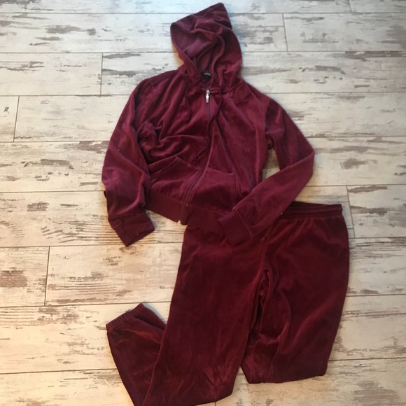 Fashion Nova Pants - Maroon velour jumpsuit jogger set